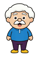 Obraz premium Cartoon Elderly Man with White Hair Wearing Blue Shirt and Purple Pants