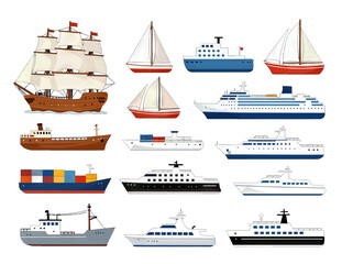 Colorful Nautical Ships and Boats Illustration Set