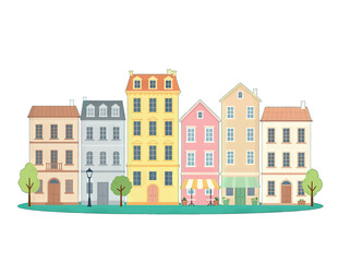 Fototapeta premium Colorful Row of European Houses Illustration