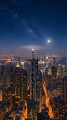 Obraz premium Cityscape at Night - Illuminated Buildings and Sky.