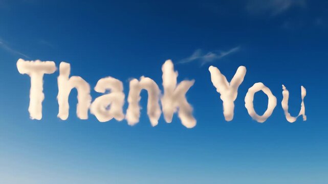Ethereal white clouds slowly forming the words 'Thank You' in a pristine blue sky for a heartfelt gratitude concept and positive appreciation message