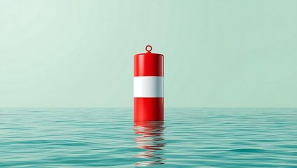 Red And White Striped Buoy Floating In Ocean Navigation Mark