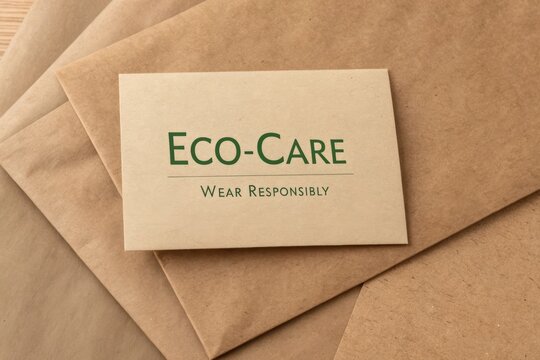 EcoCare card on Kraft paper with responsible wear message