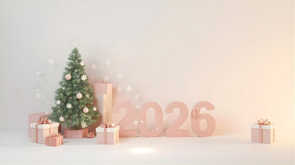 2026 new year and christmas tree on white background 3d rendering