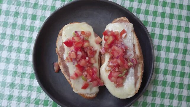 Traditional Mexican Molletes: Open-Faced Sandwich with Pico de Gallo