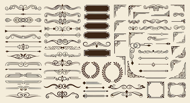 Collection of Vintage Decorative Elements for Design and Decoration.