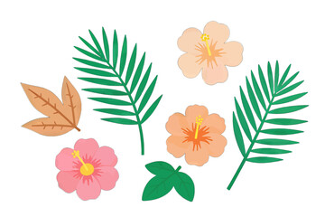 Tropical Flower and Palm Leaves Illustration