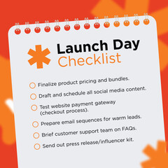 Launch Day Checklist Template with Spiral Notepad Design and Action Items
