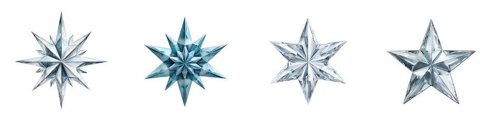 Obraz premium Geometric Star Ornaments: Crystal and Metallic Decorations on White