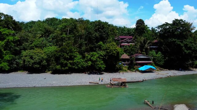 Drone View of Riverbend in Tangkahan Jungle