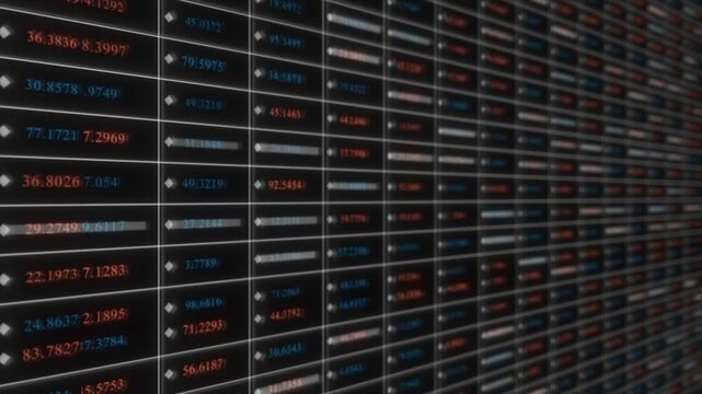 colourful stock command centre with dynamic profit and loss grid display showing live price scanners across global markets hi tech background