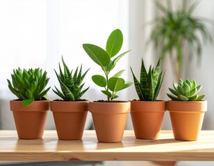 Obraz premium Green potted houseplant with fresh leaves in a white flowerpot isolated for home botany and garden growth