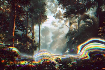 Retrowave in the jungle synthwave aesthetic scene