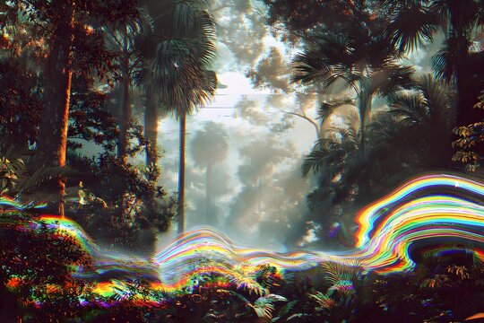 Retrowave in the jungle synthwave aesthetic scene