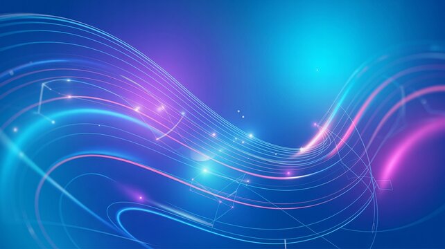 Dynamic flowing lines with network connections on a vibrant gradient background - Powered by Adobe