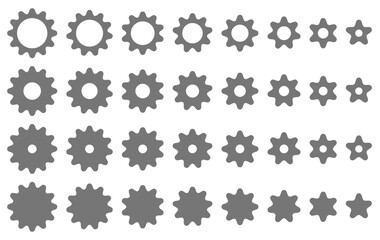 様々な形の歯車、ギアのアイコンのベクターイラストのセット