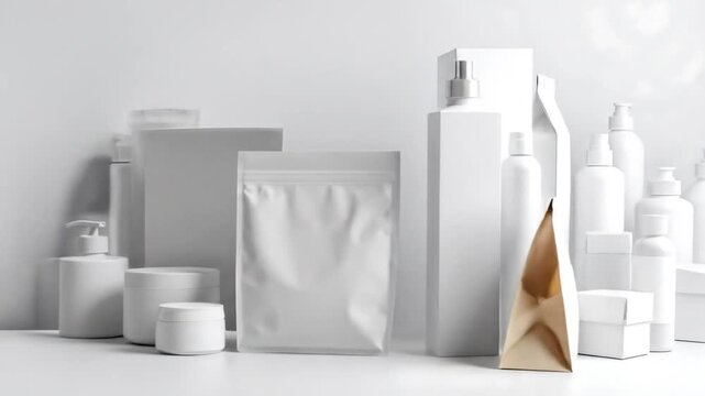 White packaging collection with retail display.