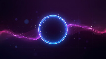 Abstract glowing neon circle portal with energy wave in dark space background