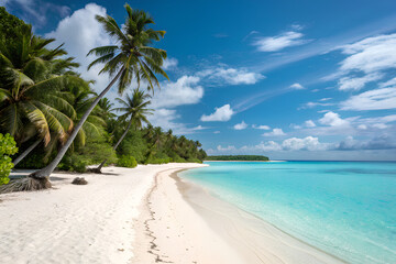 Tropical beach with palm trees and turquoise water

