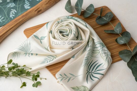 Silky bamboo and lyocell scarf with floral print folded neatly - Powered by Adobe