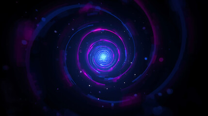 Futuristic abstract spiral galaxy with bright neon glow and geometric patterns and cosmic dust