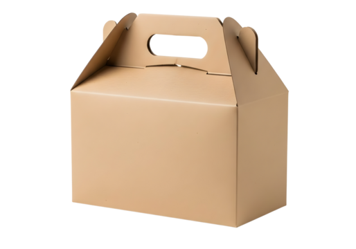 Cardboard gable box with handle isolated on transparent background