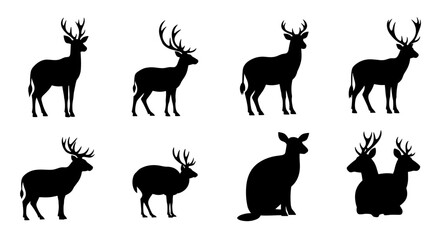 Fototapeta premium Collection of Deer and Rabbit Silhouettes in Various Poses.