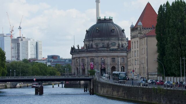 Tour Boat Passes Bode Museum on Berlin&acirc;s Spree River