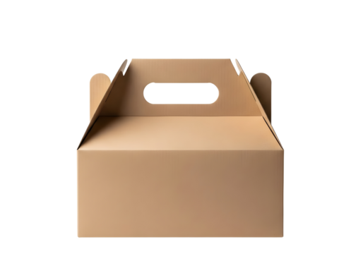 Cardboard gable box with handle isolated on transparent background