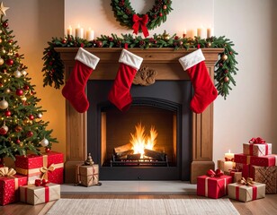 fireplace with presents