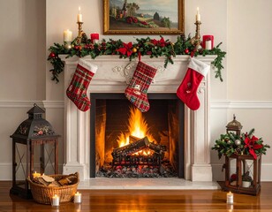 fireplace with christmas decorations
