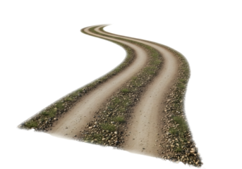 Winding dirt road curving into the distance isolated on transparent background