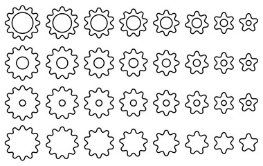 様々な形の歯車、ギアのアイコンのベクターイラストのセット