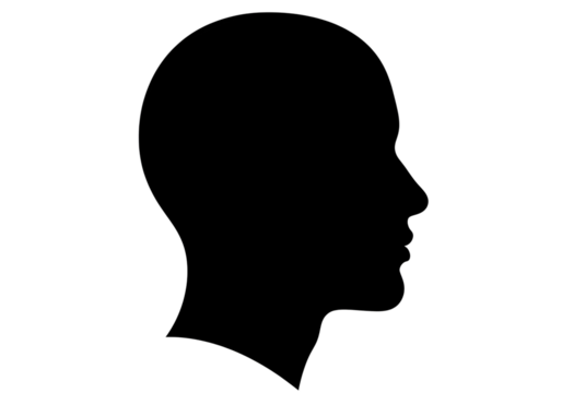 Black silhouette of a human head profile isolated on transparent background