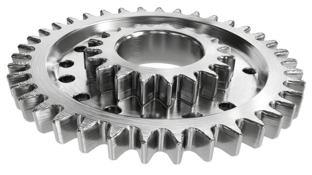 Metal gear mechanism representing industrial engineering, teamwork, and connectivity, with a precise design on a transparent background