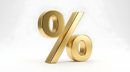 3D percentage symbol in gold or red centered on white background with negative space. Metallic or matte finish, perfect for discount or sale visuals