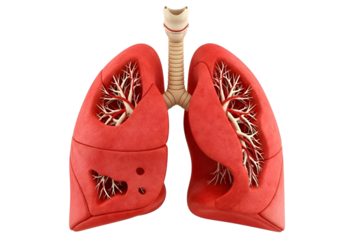 Human lungs and trachea anatomy model isolated on transparent background