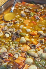 Delicious stew with vegetables and meat in a large pot