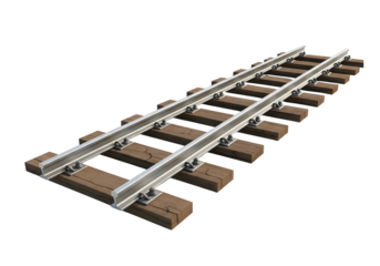 Detailed railway track section isolated on transparent background