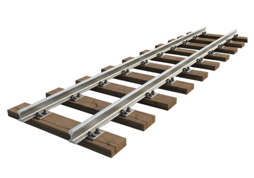 Detailed railway track section isolated on transparent background