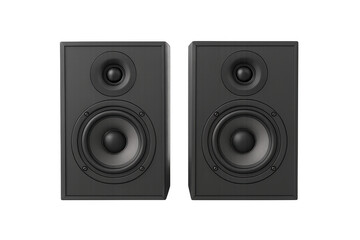 Fototapeta premium Pair of black audio speakers for home theater or studio setups, delivering clear sound and bass against a transparent background