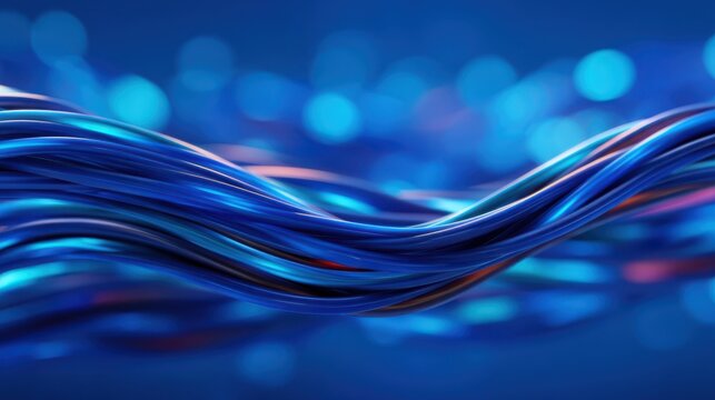 A vibrant abstract composition of flowing blue waves, evoking a sense of motion and depth with shimmering highlights.