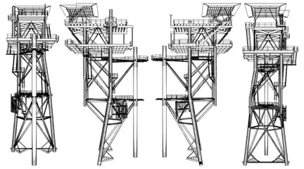 Industrial Platform Construction Vector. Metal Equipment Oil Structure. Illustration Isolated On White Background. 