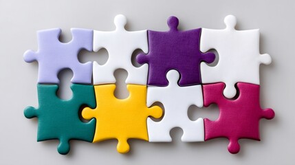 Obraz premium Connecting colorful puzzle pieces showing teamwork and solutions