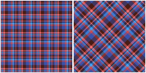 Vibrant Blue and Red Plaid Textile Patterns