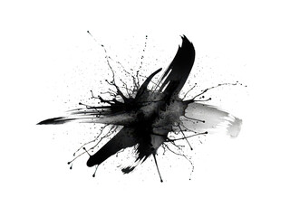 Abstract black ink splash explosion brush stroke mark isolated on transparent background