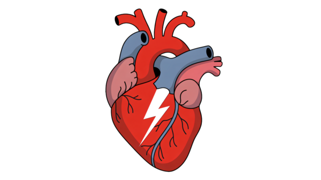 Broken heart with lightning bolt for concepts of heartbreak and health issues