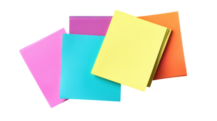 Colorful sticky notes arrangement isolated on a transparent background