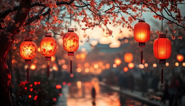 Fireworks dazzle in festive outdoor Lunar New Year scenes.