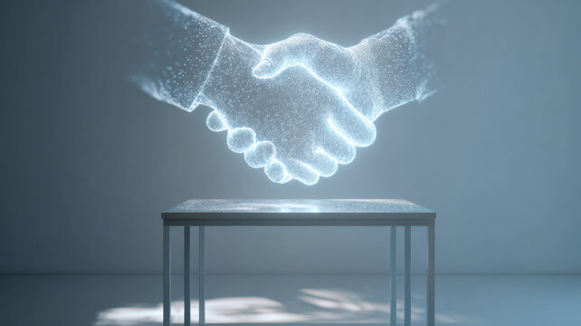 A digital handshake of partnership in the workplace